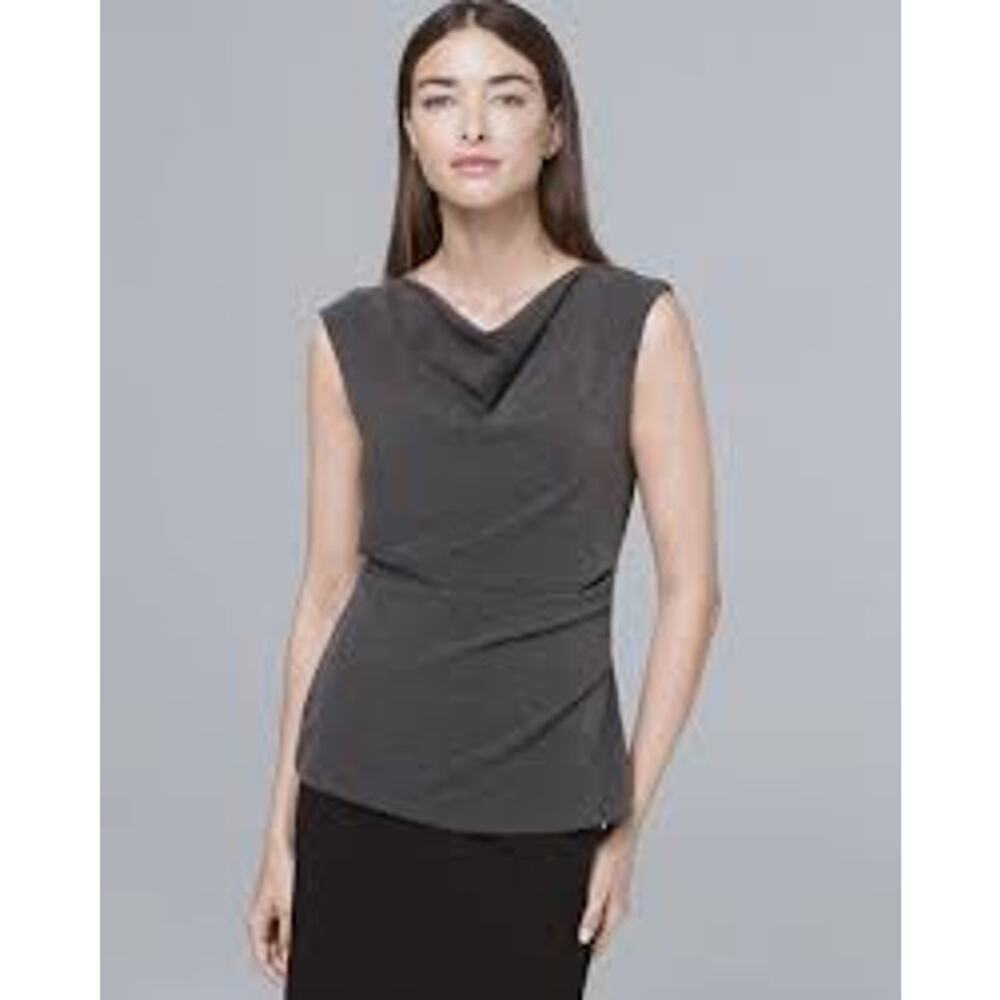 White House Black Market Women's Black Draped Neck Bodice Tank Top Size 2